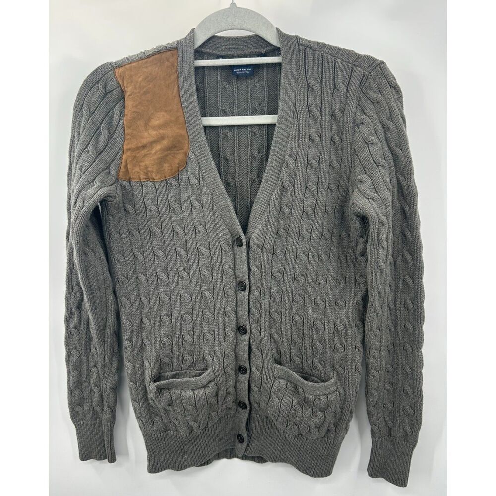 Polo Ralph Lauren Women Cable-Knit Cotton Cardigan Shoulder Patch Sweater M Flaw